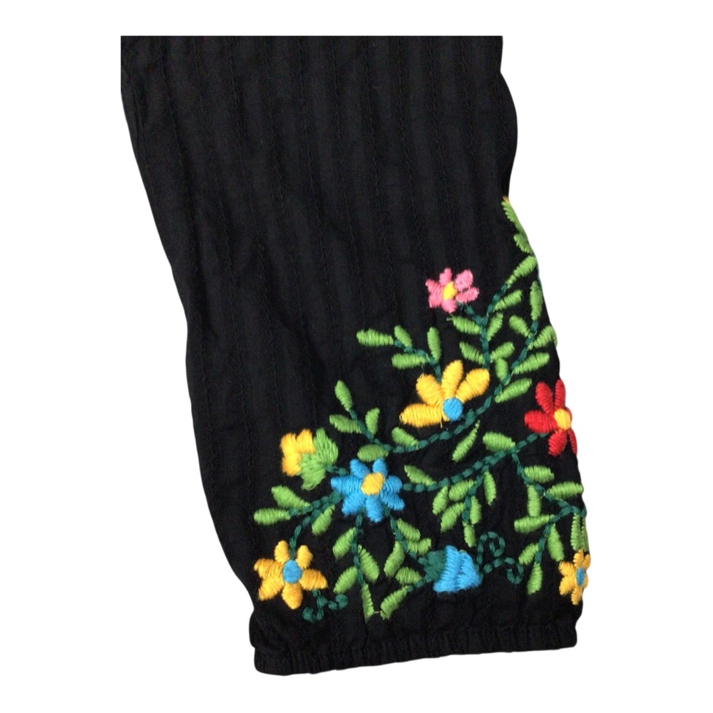 Vintage The Paragon Black Embroidered Floral Tunic Top Large 100% Cotton - Picture 10 of 10